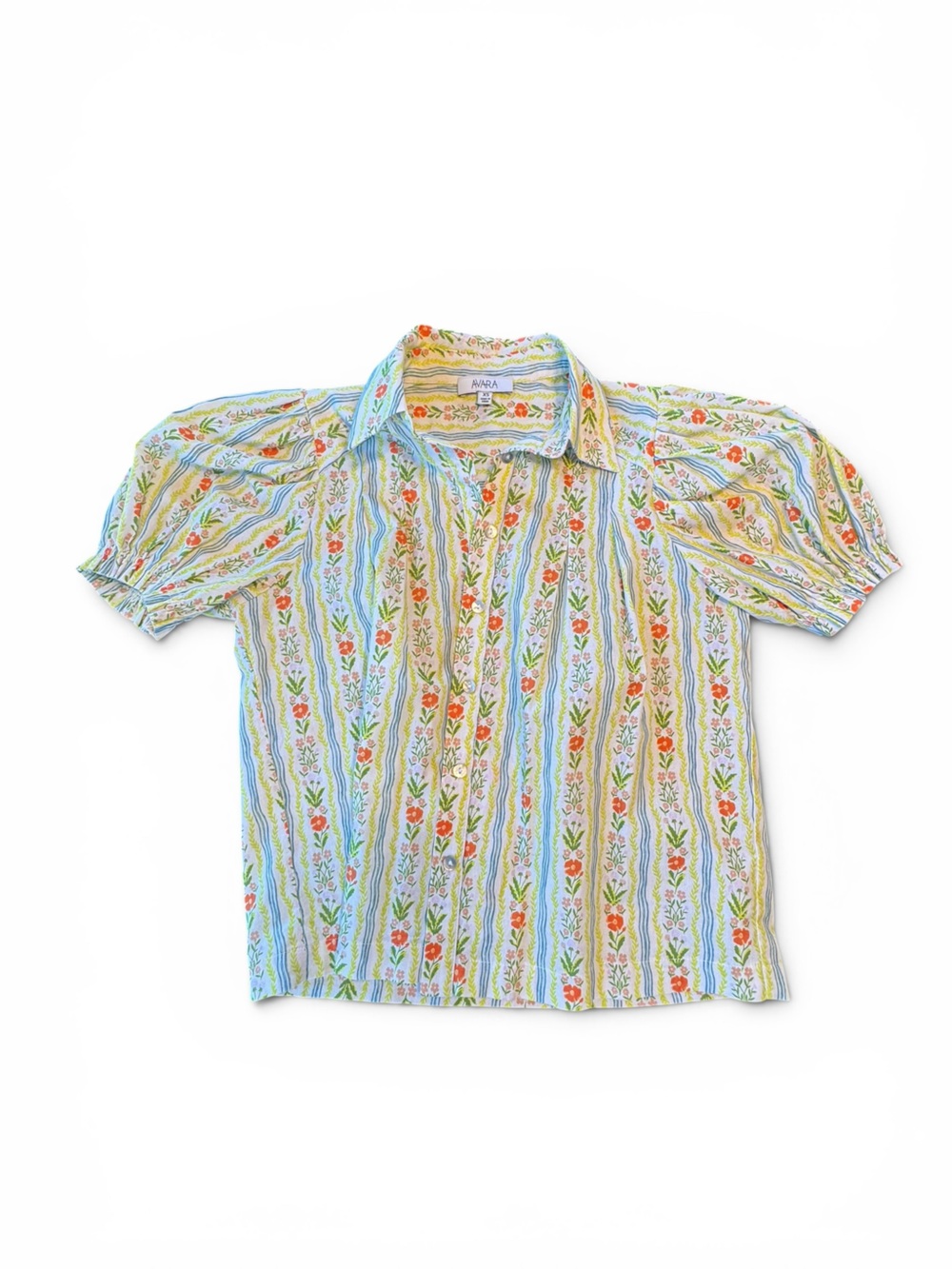 Avara XS Floral Stripe Button-Up Top